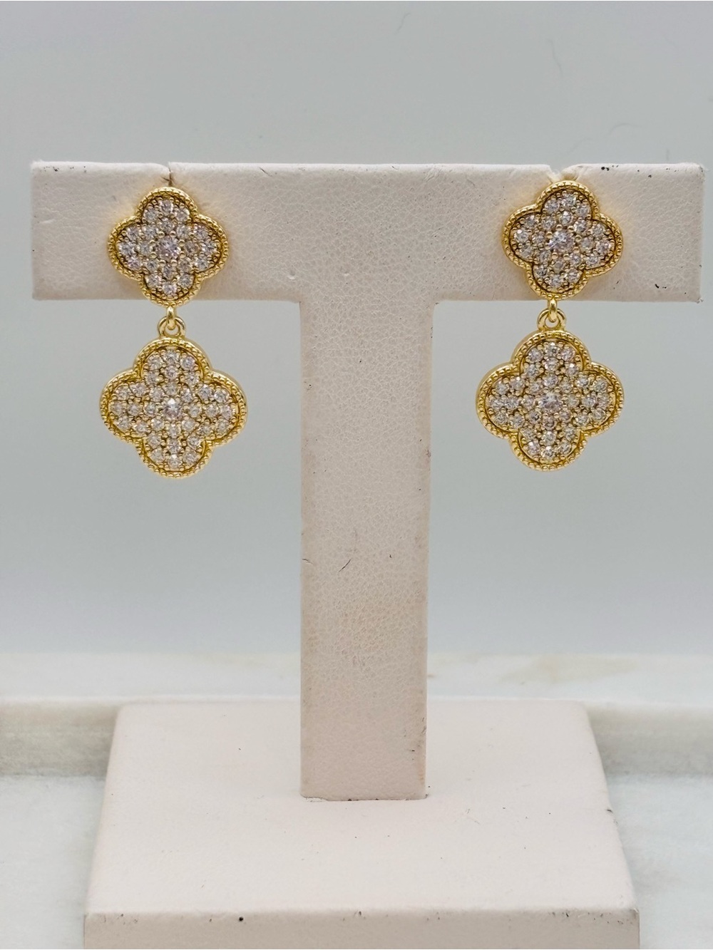 14k gold plated  Pave Clover Drop Earrings - Elegant Women's Jewelry